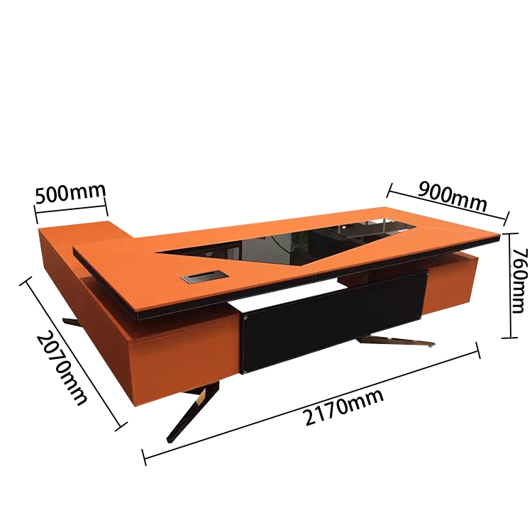 ワークデスク オフィスデスク 社長机 昇降可能デスク 電動昇降デスク 引き出し 大容量収納 オレンジ カスタマイズ可能 LBZ-N023