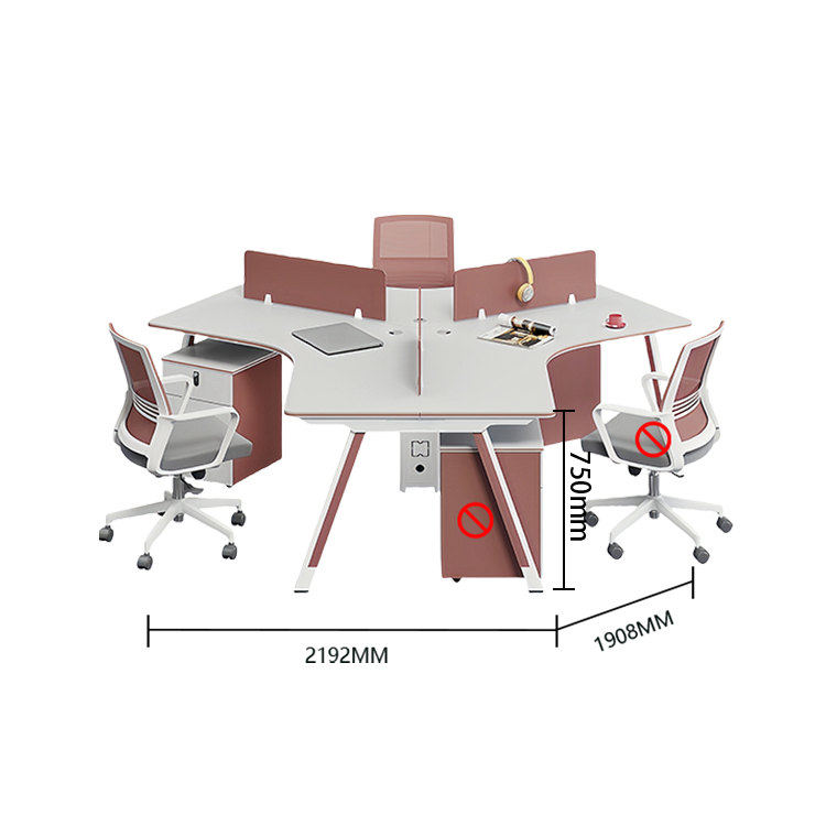 オフィスデスク 変形デスク 事務机 多人用 配線穴 スチールフレーム ダイヤル錠 シンプル ウォールナット カスタマイズ可能 YGZ-N034