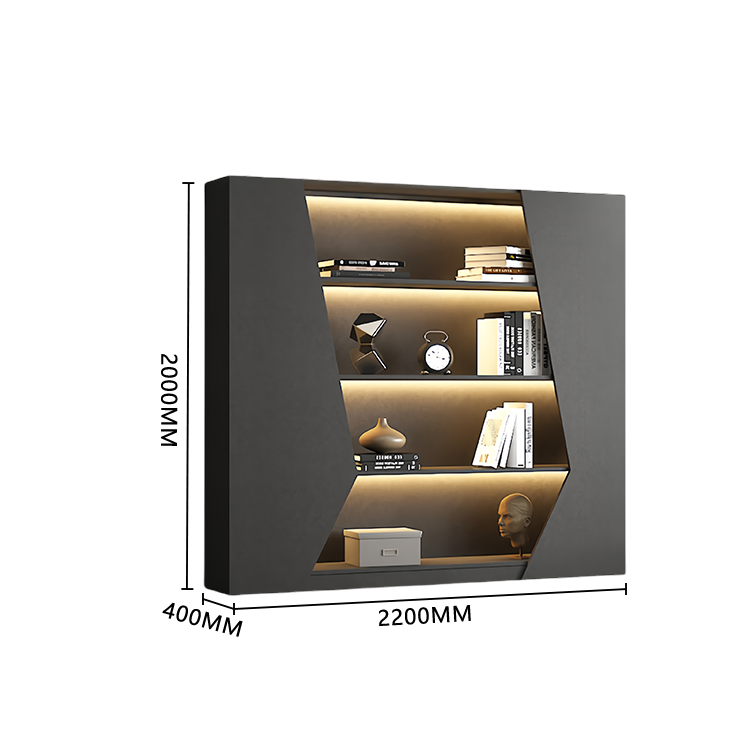 オフィスキャビネット ディスプレイラック 収納棚 分類収納 オープン収納 センサーライト グレー カスタマイズ可能 BGCWG-N049