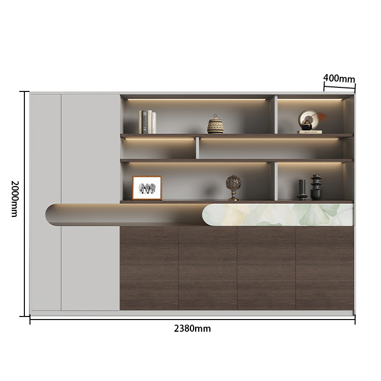 収納キャビネット オフィスキャビネット 社長室 引き戸付き 大容量収納 高級感 上質 洗練 ブラウン カスタマイズ可能 BGCWG-N038