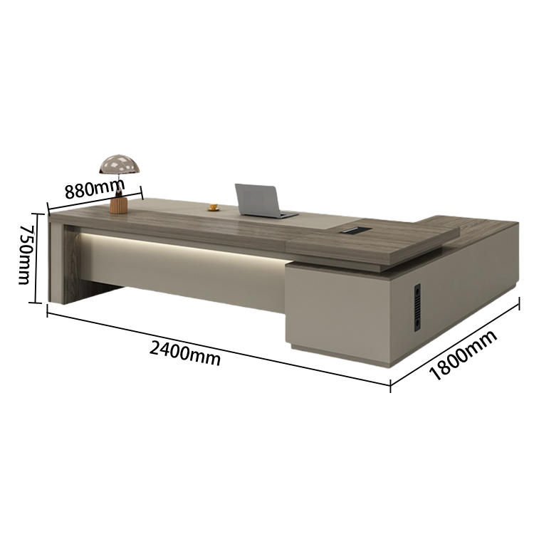 エグゼクティブデスク オフィスデスク バイカラーデスク L型デスク 配線ボックス LEDライト PC収納 ウォールナット LBZ-N024
