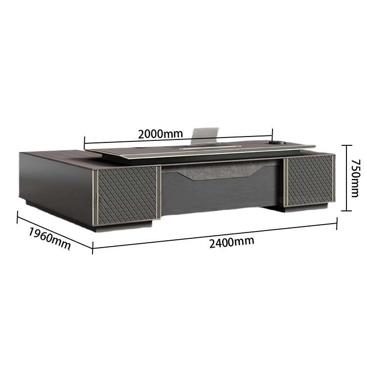 エグゼクティブデスク オフィスデスク 社長机 配線ボックス 大容量収納 レザー張り アルミエッジバンド カスタマイズ可能 LBZ-N034