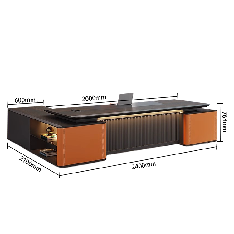 エグゼクティブデスク オフィスデスク 社長机 LEDライト ダイヤル錠 大容量収納 ダークウォールナット カスタマイズ可能 LBZ-N038