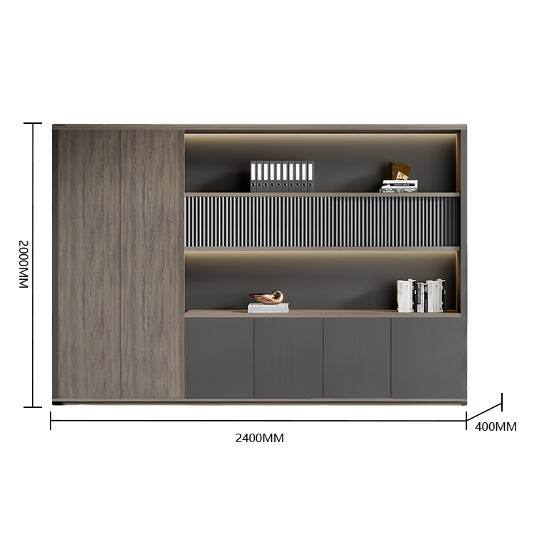 木製キャビネット オフィスキャビネット 多段式 ハンガーポール LEDライト 大容量収納 高級感 カスタマイズ可能 BGCWG-N033