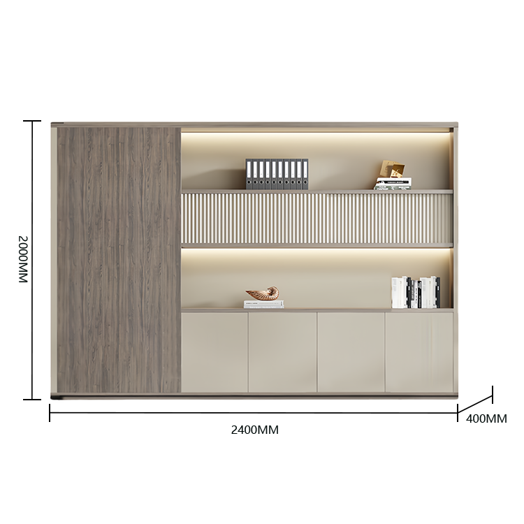 木製キャビネット オフィスキャビネット 多段式 ハンガーポール LEDライト 大容量収納 高級感 カスタマイズ可能 BGCWG-N033