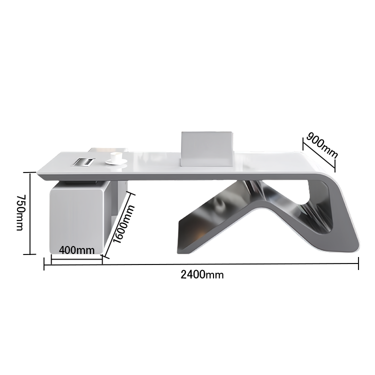 エグゼクティブデスク ワークデスク オフィスデスク 社長室 焼付塗装 鏡面仕上げ 配線ボックス ホワイト カスタマイズ可能 LBZ-N053