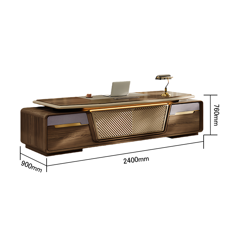 エグゼクティブデスク オフィスデスク 社長机 木製デスク 木目調 R加工 指紋認証キー 引き出し 大容量収納 ウォールナット LBZ-N066