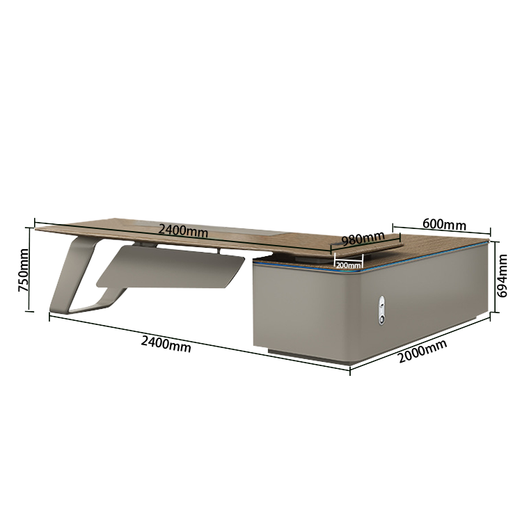 オフィスデスク エグゼクティブデスク 社長机 事務用 ダイヤル錠 R加工 冷却ファン 天然木 LEDライト ウォールナット LBZ-N022