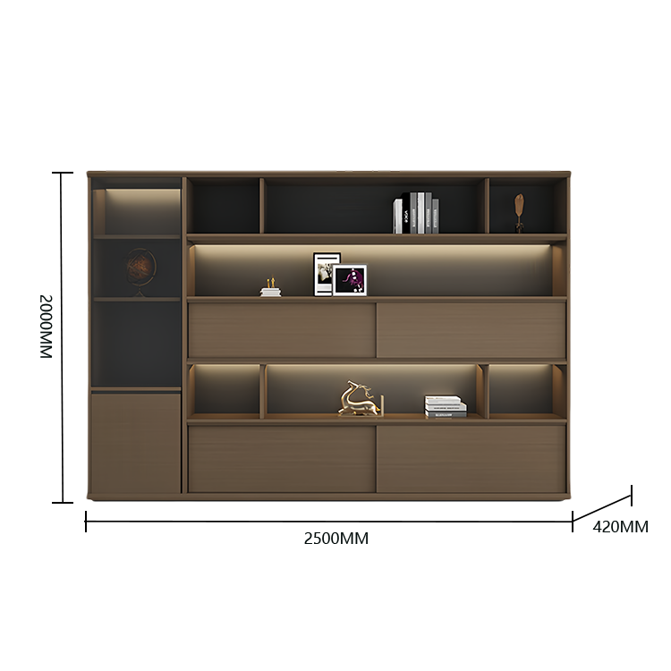 オフィスキャビネット ディスプレイラック 多段式 ハンガーポール 引き戸 大容量収納 厚手 カーキ カスタマイズ可能 BGCWG-N034