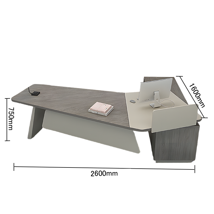 エグゼクティブデスク オフィスデスク PC収納スペース 引き出し 配線ボックス ダイヤル錠 グレー カスタマイズ可能 LBZ-N057
