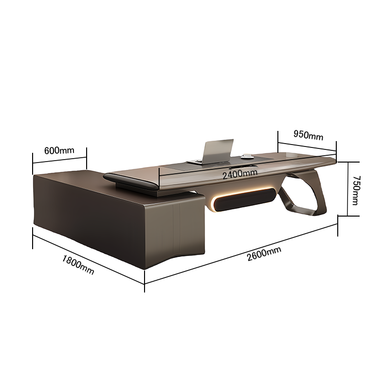 エグゼクティブデスク オフィスデスク 社長机 社長室 LEDライト付き R加工 焼付塗装 高級感 シャンパンゴール LBZ-N064