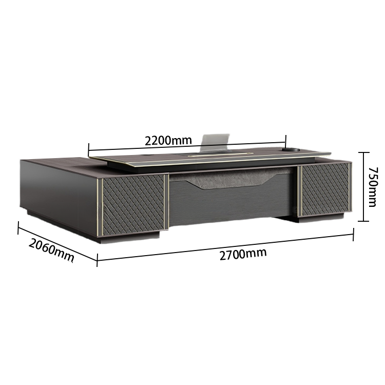 エグゼクティブデスク オフィスデスク 社長机 配線ボックス 大容量収納 レザー張り アルミエッジバンド カスタマイズ可能 LBZ-N034