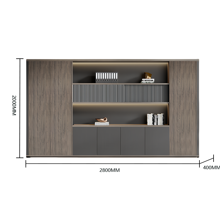 木製キャビネット オフィスキャビネット 多段式 ハンガーポール LEDライト 大容量収納 高級感 カスタマイズ可能 BGCWG-N033