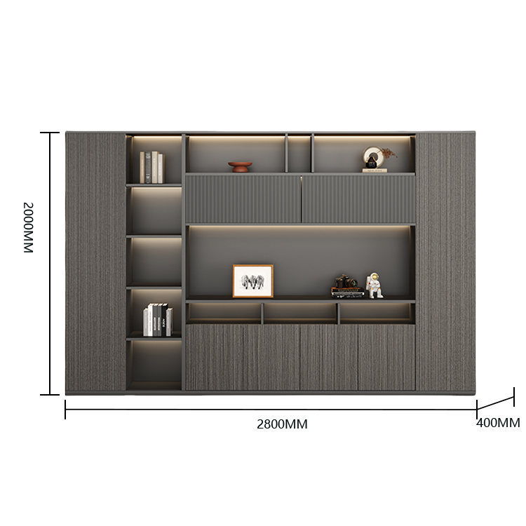 オフィスキャビネット 役員用キャビネット 社長室 LEDライト 引き戸 大容量収納 シャビーグレー カスタマイズ可能 BGCWG-N037