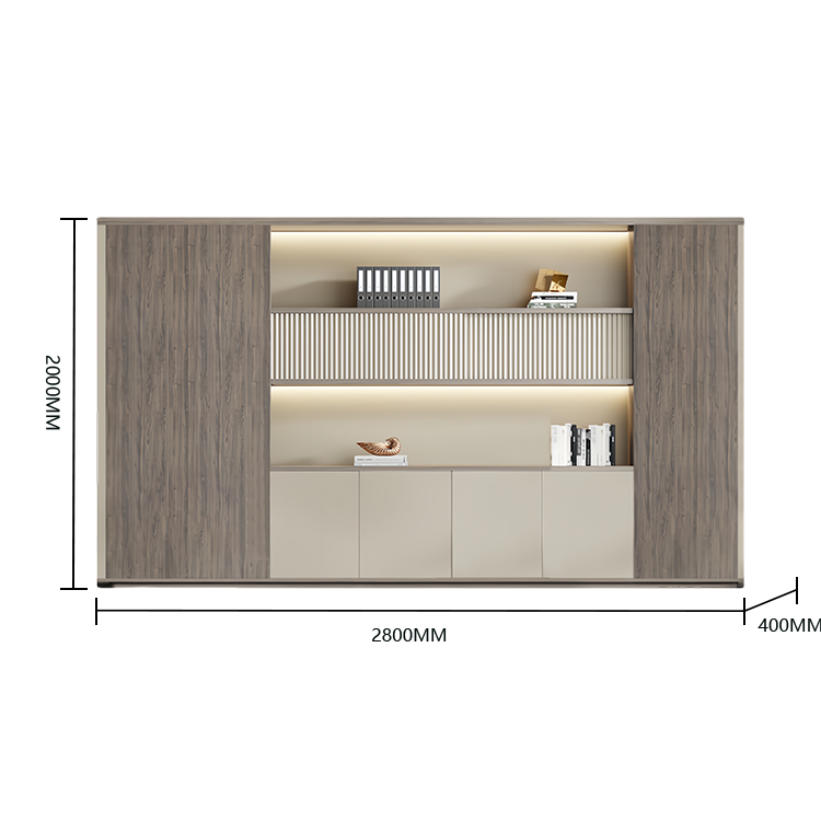 木製キャビネット オフィスキャビネット 多段式 ハンガーポール LEDライト 大容量収納 高級感 カスタマイズ可能 BGCWG-N033