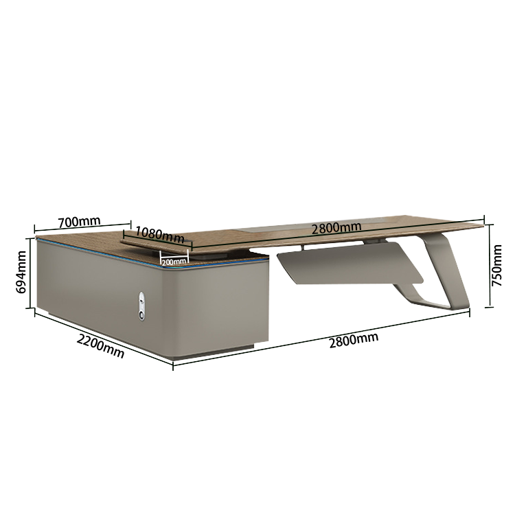 オフィスデスク エグゼクティブデスク 社長机 事務用 ダイヤル錠 R加工 冷却ファン 天然木 LEDライト ウォールナット LBZ-N022