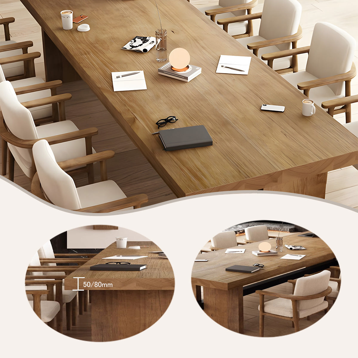 会議用テーブル ミーティングテーブル 木製テーブル 天然木 パイン 木目調 厚手 シンプル ナチュラル カスタマイズ可能 HYZ-N020