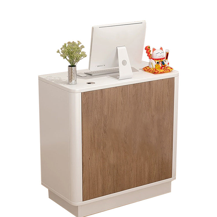 レジカウンター 受付カウンター フロント カウンター R加工 配線穴 オープン収納 扉付き収納 鍵ロック JDQT-N004