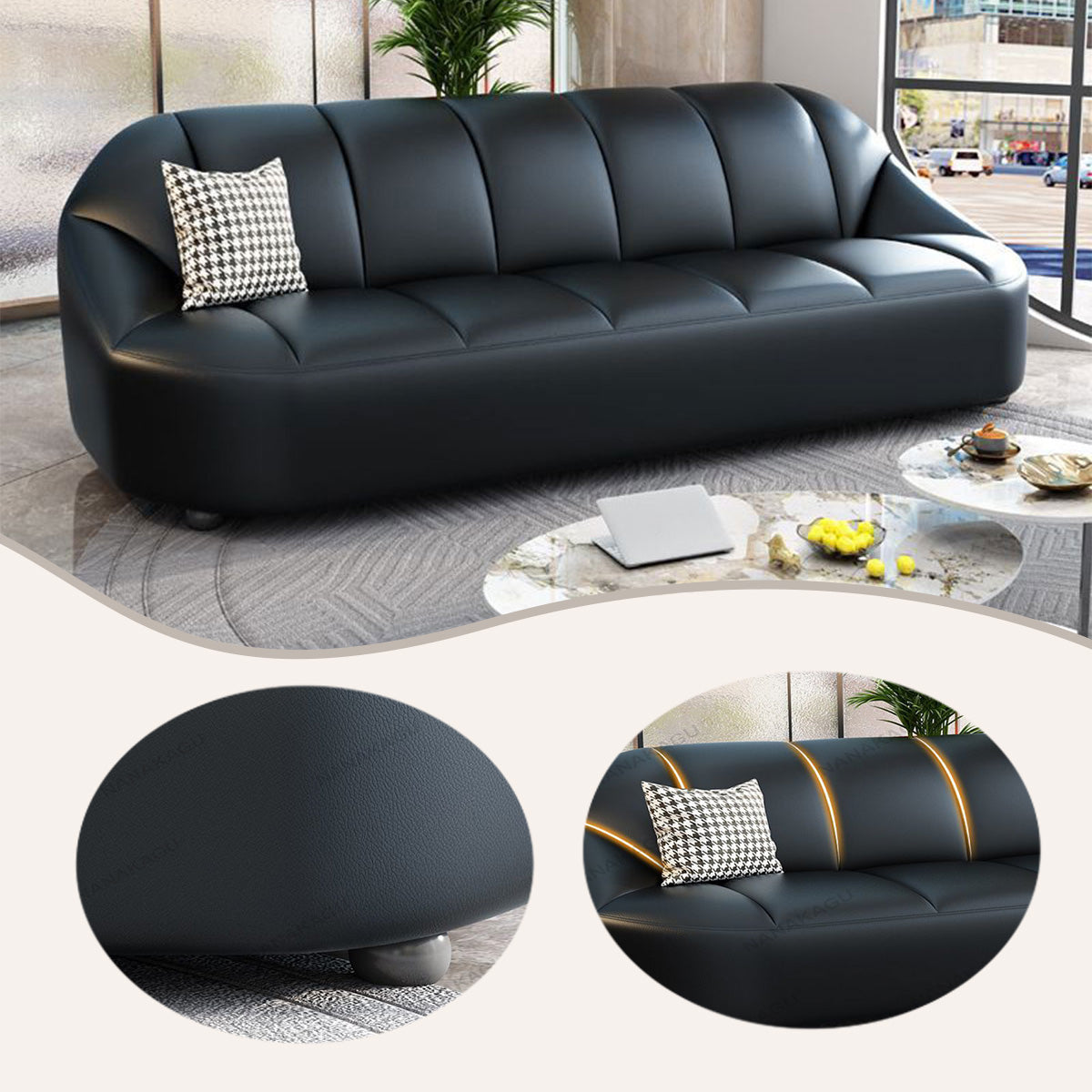 レザーソファー オフィスソファー 受付ソファー 1人掛け 3人掛け 人間工学 高級感 厚肉 ブラック カスタマイズ可能 JDSF-N002