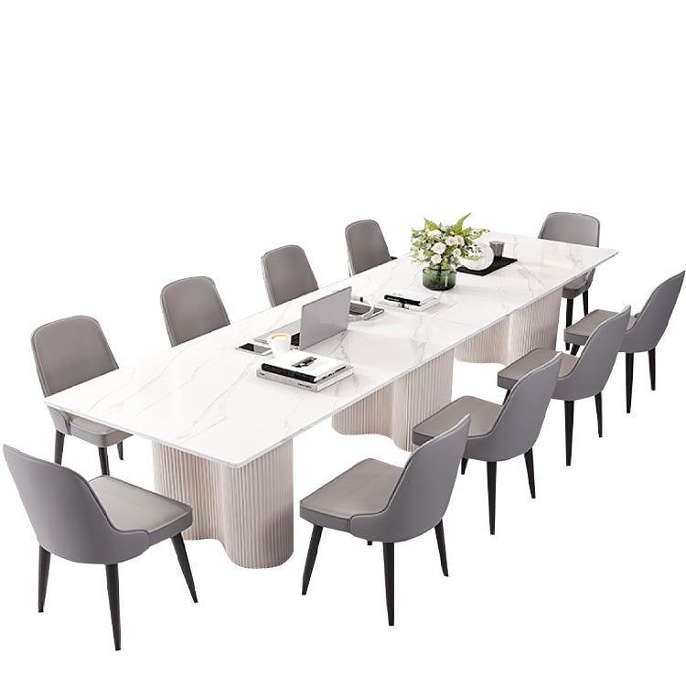 会議テーブル ミーティングテーブル 会議室 会議用 岩板天板 R加工 炭素鋼フレーム 焼付塗装 ホワイト カスタマイズ可能 HYZ-N006