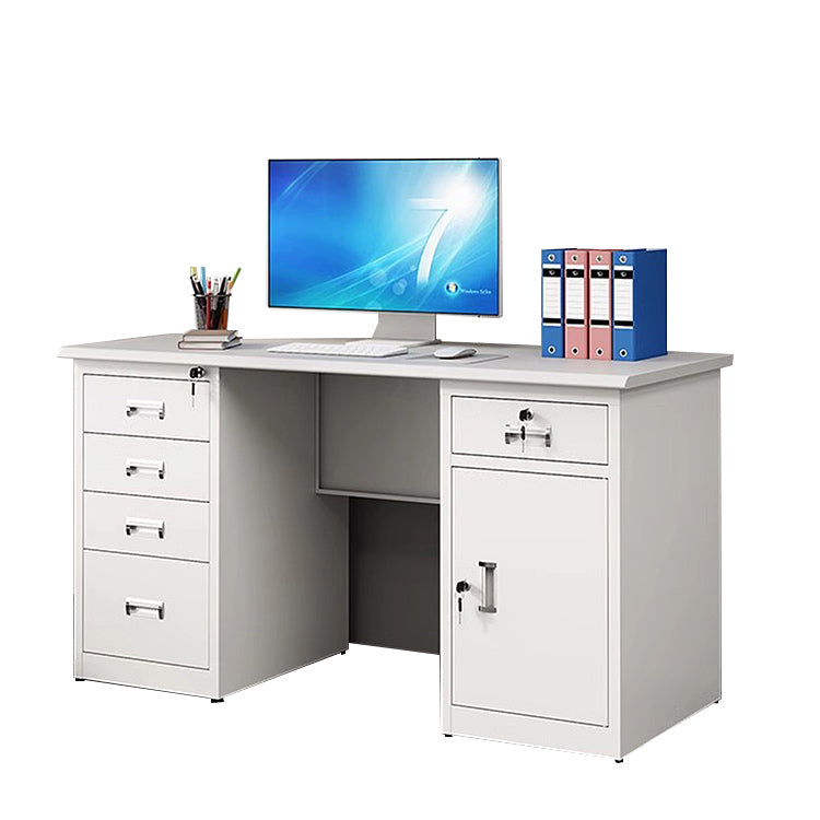 オフィスデスク 事務机 ワークデスク 両袖デスク ステンレス 配線穴 大容量収納 シンプル ホワイト カスタマイズ可能 YGZ-N027