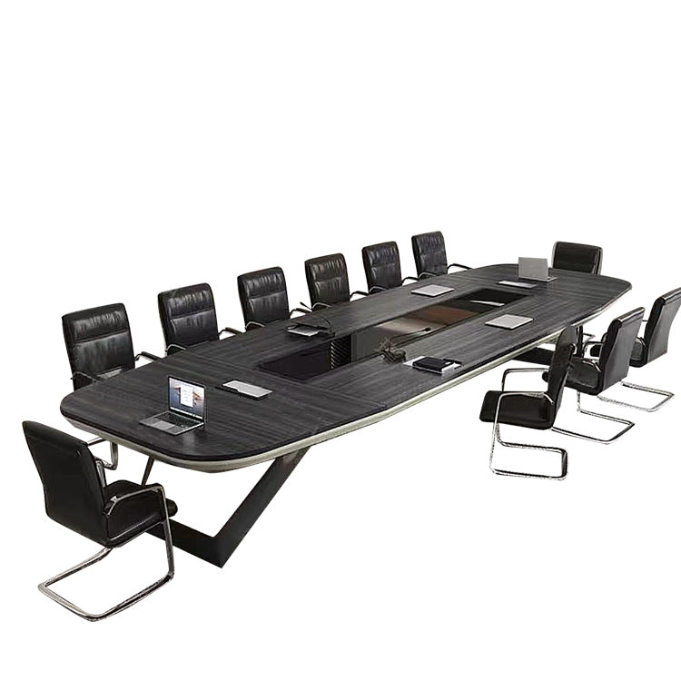 大型会議テーブル ミーティングテーブル 会議机 焼付塗装 配線ボックス コンセント エコボード グレー カスタマイズ可能 HYZ-N007