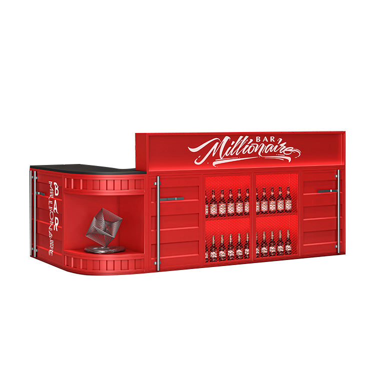 バーカウンター L字型カウンター 受付 居酒屋カウンター 鍵ロック 引き出し 大容量収納 レッド カスタマイズ可能 JDQT-N011