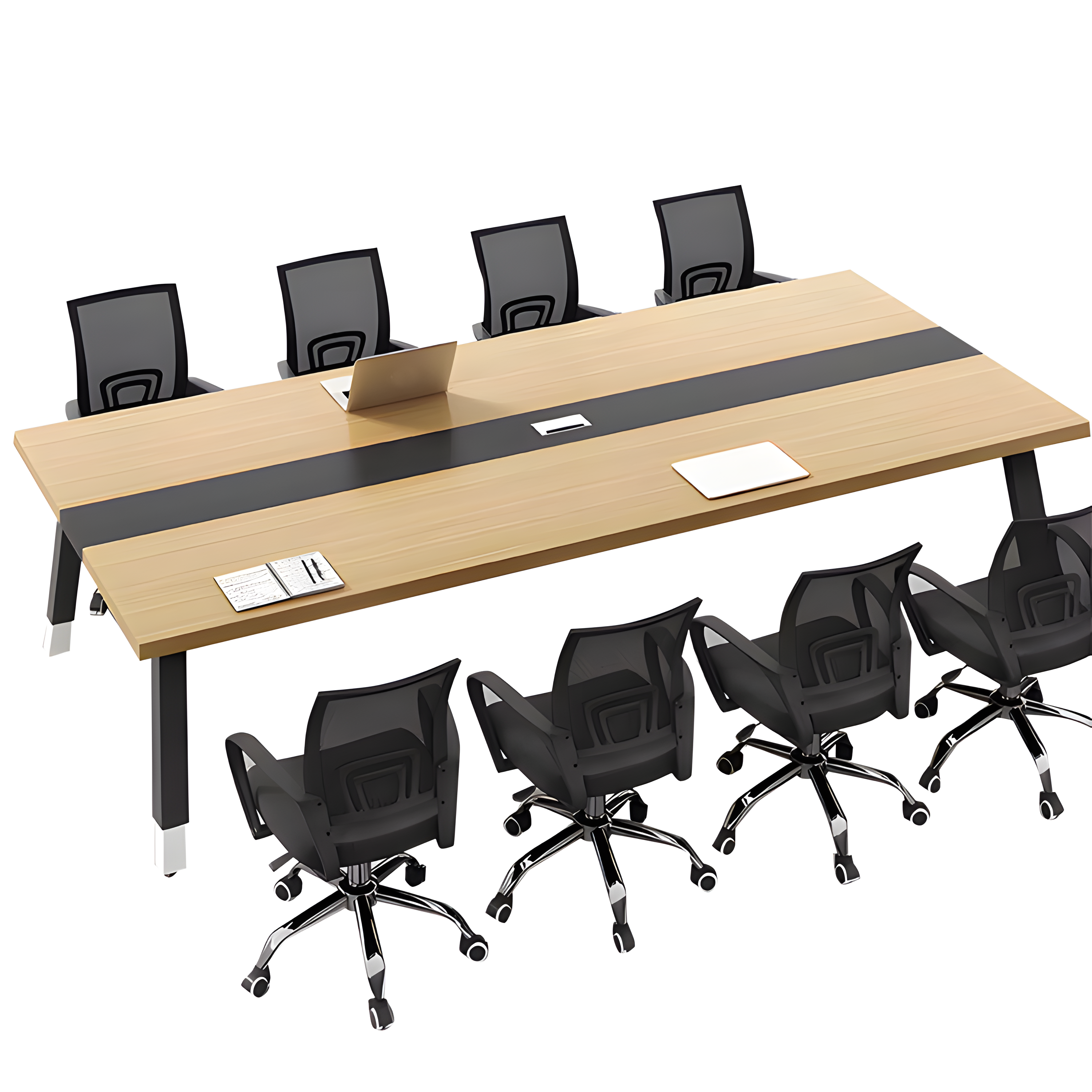 会議テーブル ミーティングテーブル 会議机 スチールフレーム アジャスター エッジ加工 シンプル 木目調 カスタマイズ可能 HYZ-N012