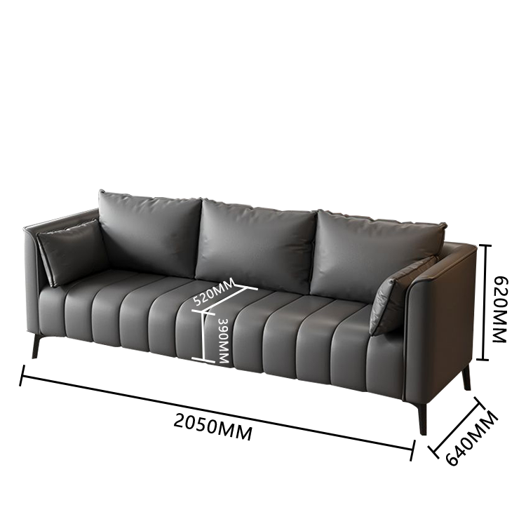 レザーソファー 応接ソファ 応接セット 受付ソファー 3人掛け 無垢材フレーム 柔軟性 シンプル ダークグレー JDSF-N001