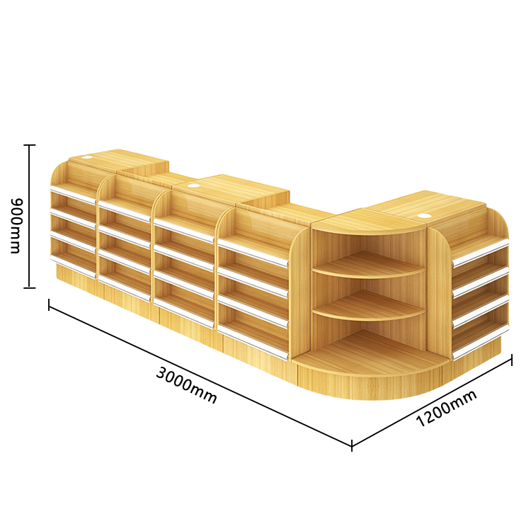 陳列棚付きカウンター レジカウンター L字型カウンター 店舗用 コンビニ 分類収納 ナチュラル カスタマイズ可能 JDQT-N042