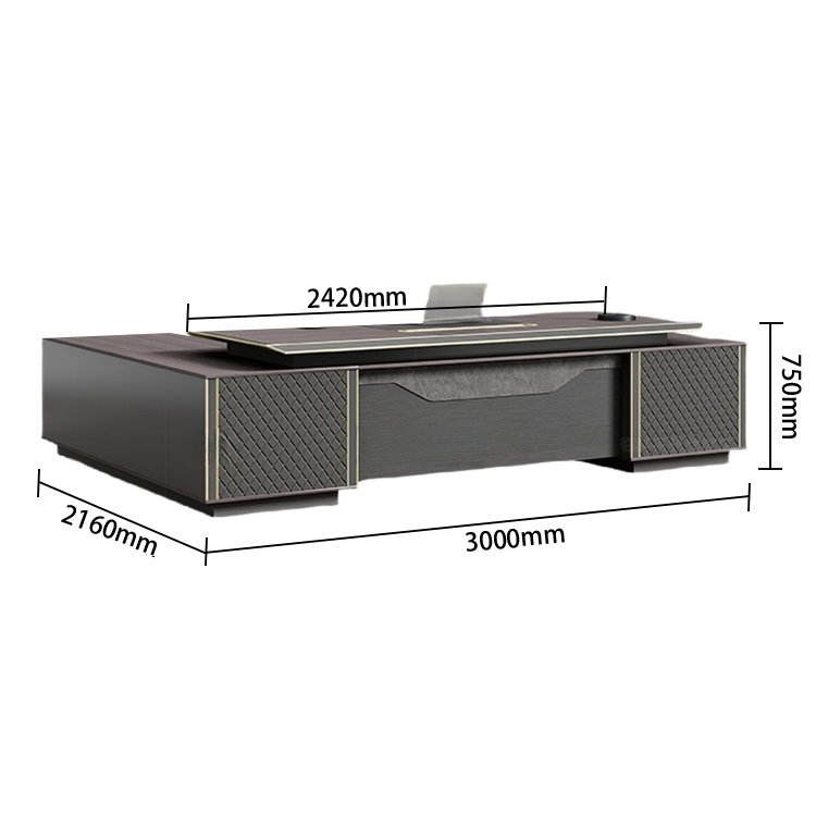 エグゼクティブデスク オフィスデスク 社長机 配線ボックス 大容量収納 レザー張り アルミエッジバンド カスタマイズ可能 LBZ-N034