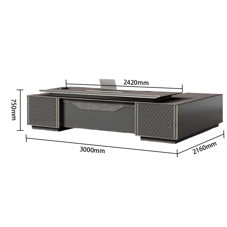 エグゼクティブデスク オフィスデスク 社長机 配線ボックス 大容量収納 レザー張り アルミエッジバンド カスタマイズ可能 LBZ-N034