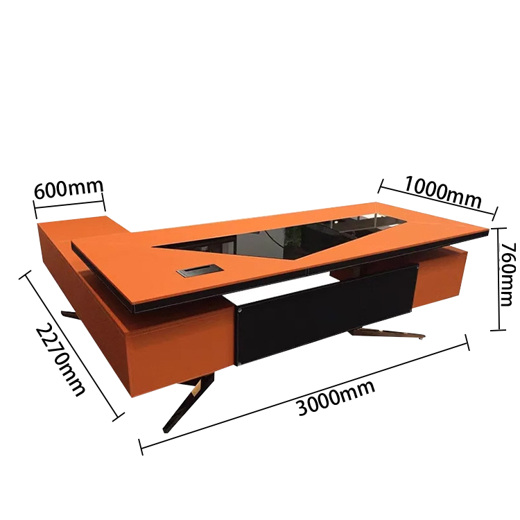 ワークデスク オフィスデスク 社長机 昇降可能デスク 電動昇降デスク 引き出し 大容量収納 オレンジ カスタマイズ可能 LBZ-N023