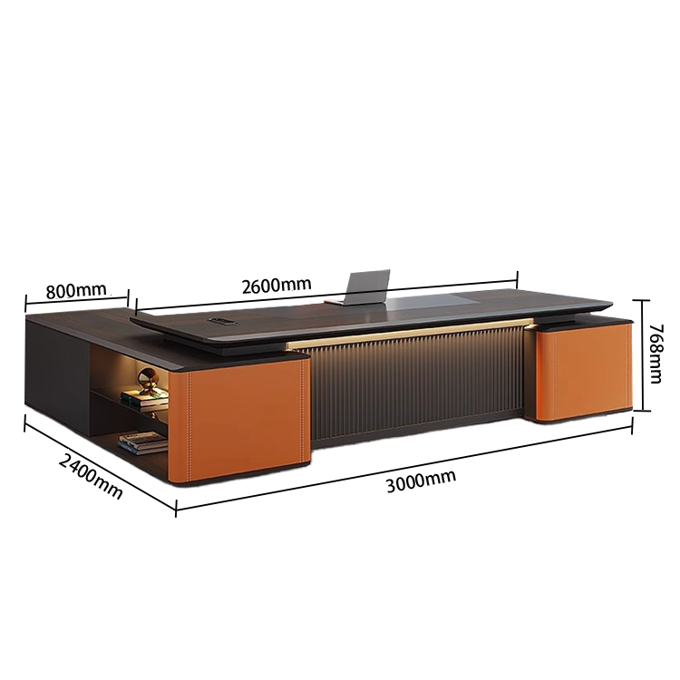 エグゼクティブデスク オフィスデスク 社長机 LEDライト ダイヤル錠 大容量収納 ダークウォールナット カスタマイズ可能 LBZ-N038