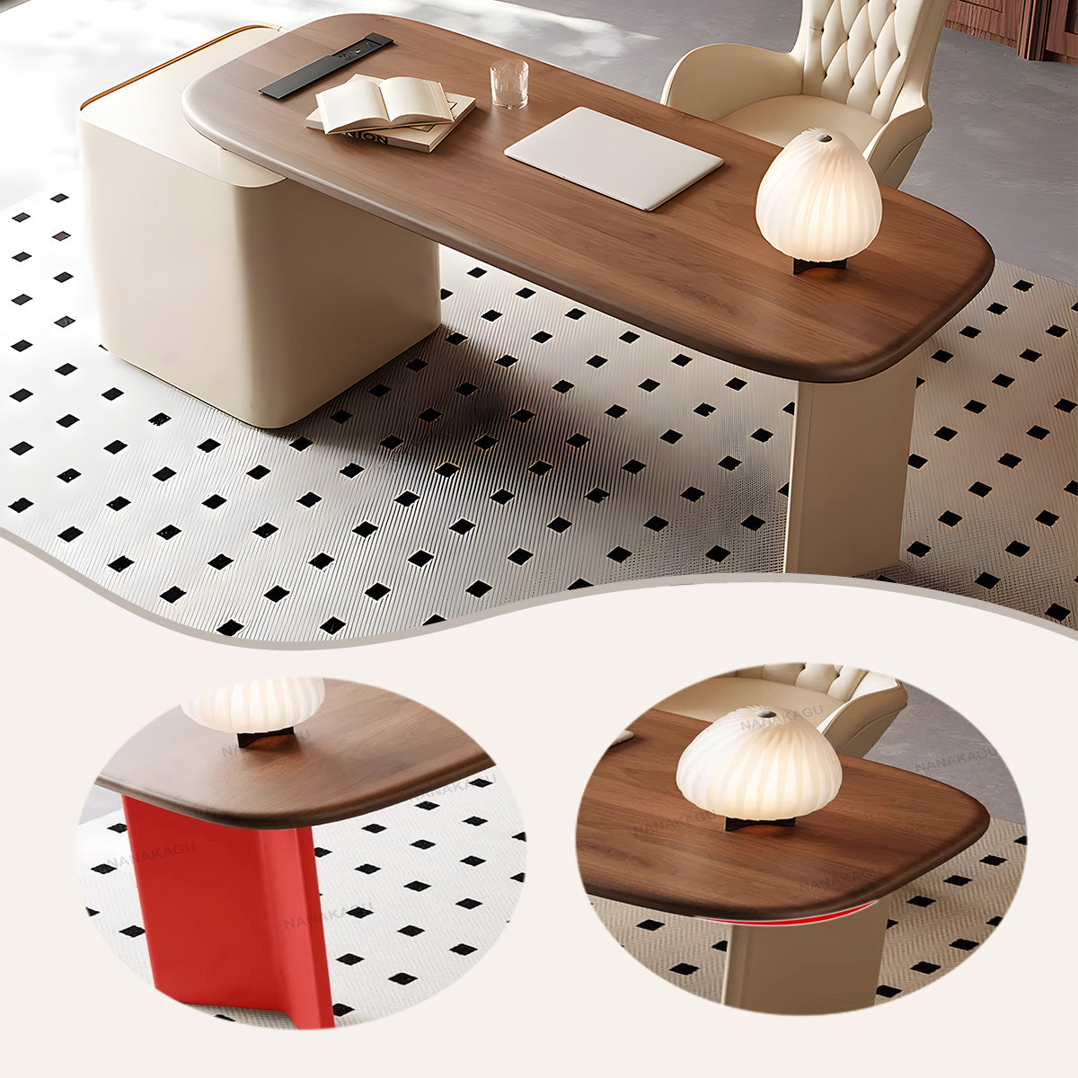 エグゼクティブデスク ワークデスク オフィスデスク パソコンデスク 役員デスク 書斎用 美容院 キャビネット付き 引き出し付き コンセント付 USBボード付き R加工 無垢材 高荷重性 安定性 伸縮可能 シンプル ウォールナット LBZ-N031