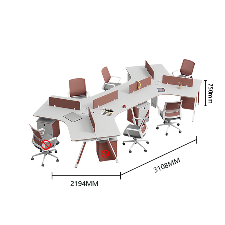 オフィスデスク 変形デスク 事務机 多人用 配線穴 スチールフレーム ダイヤル錠 シンプル ウォールナット カスタマイズ可能 YGZ-N034