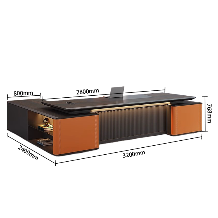 エグゼクティブデスク オフィスデスク 社長机 LEDライト ダイヤル錠 大容量収納 ダークウォールナット カスタマイズ可能 LBZ-N038