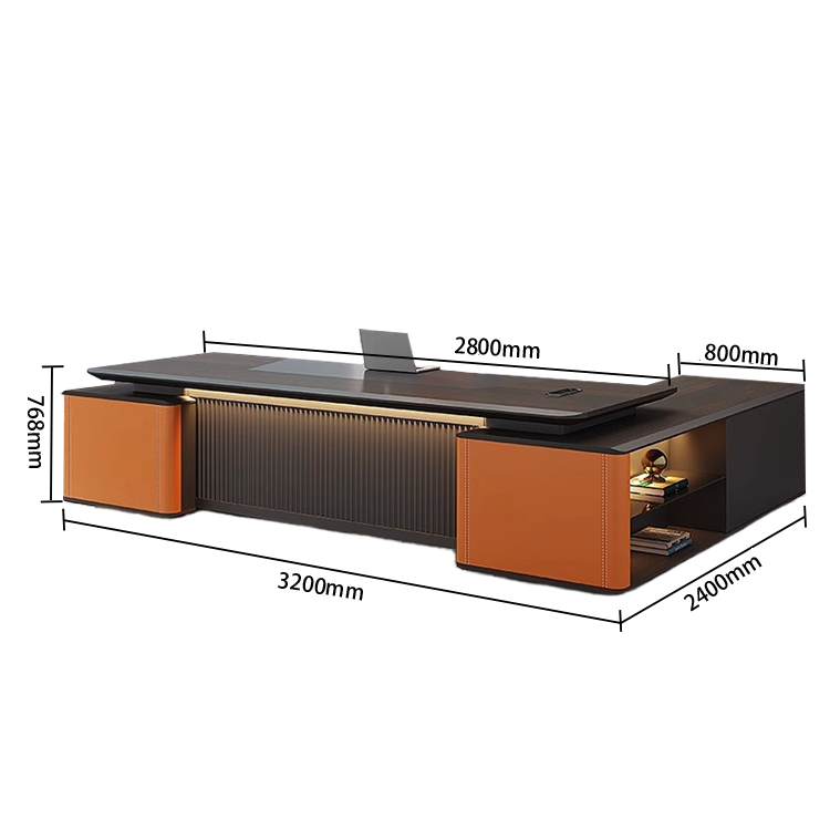 エグゼクティブデスク オフィスデスク 社長机 LEDライト ダイヤル錠 大容量収納 ダークウォールナット カスタマイズ可能 LBZ-N038