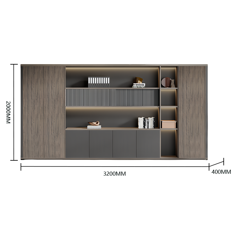 木製キャビネット オフィスキャビネット 多段式 ハンガーポール LEDライト 大容量収納 高級感 カスタマイズ可能 BGCWG-N033