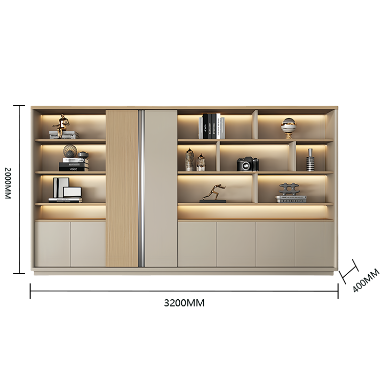 木製キャビネット オフィスキャビネット 収納ラック 多段式 ワードローブ付 LEDライト 大容量収納 カスタマイズ可能 BGCWG-N031