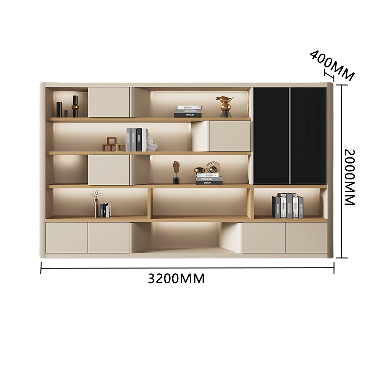 オフィスキャビネット ディスプレイラック 収納棚 社長室 オープン収納 多目的 大容量収納 おしゃれ モダン カーキ BGCWG-N041