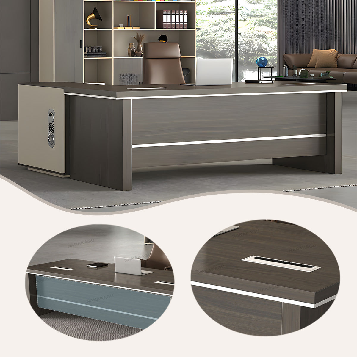 エグゼクティブデスク オフィスデスク 社長机 木製デスク 木目調 鍵付き 配線ボックス 大容量収納 カスタマイズ可能 LBZ-N033