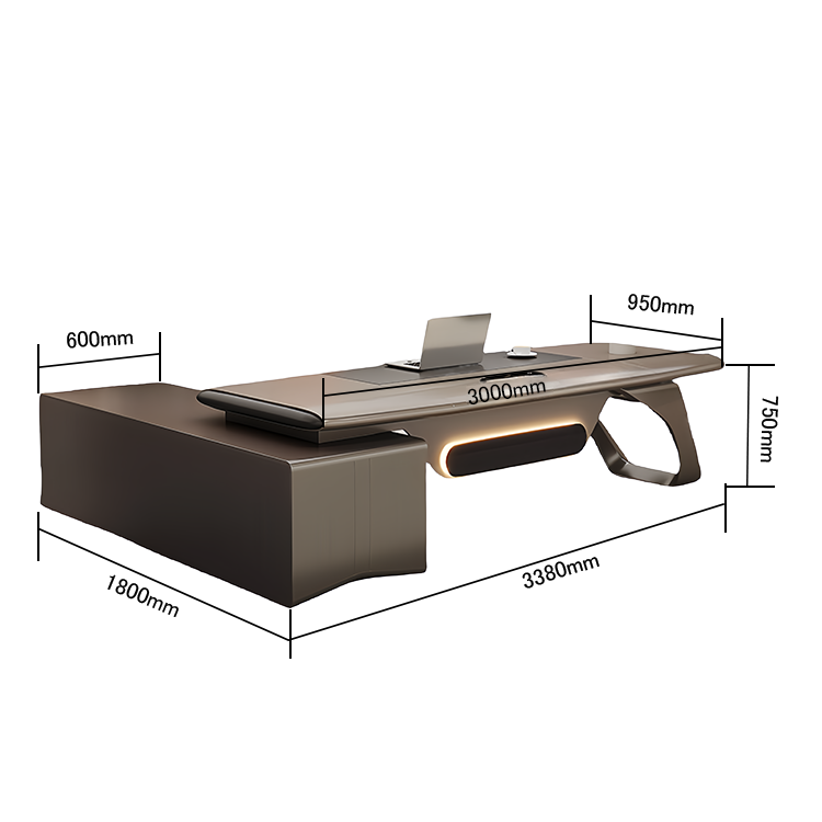 エグゼクティブデスク オフィスデスク 社長机 社長室 LEDライト付き R加工 焼付塗装 高級感 シャンパンゴール LBZ-N064