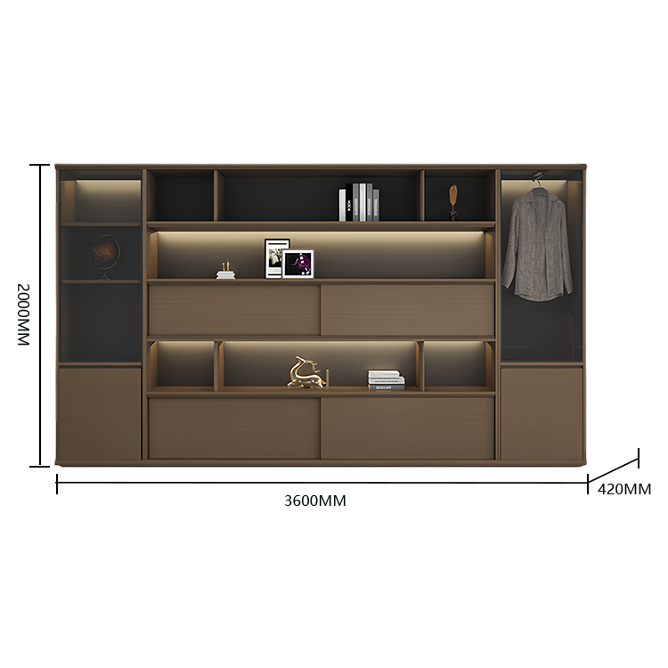 オフィスキャビネット ディスプレイラック 多段式 ハンガーポール 引き戸 大容量収納 厚手 カーキ カスタマイズ可能 BGCWG-N034