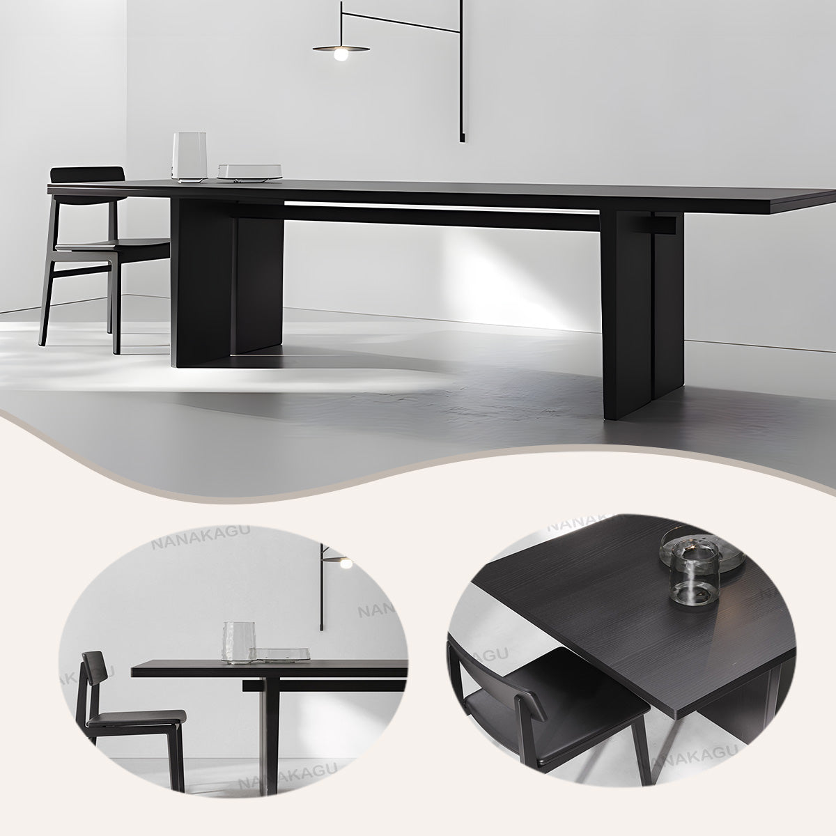 会議テーブル ミーティングテーブル 商談テーブル 木目調 天然木 厚重感 パイン材 おしゃれ ブラック カスタマイズ可能 HYZ-N037