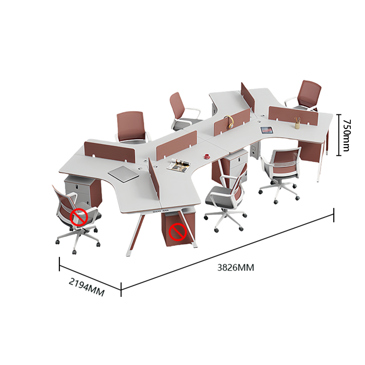 オフィスデスク 変形デスク 事務机 多人用 配線穴 スチールフレーム ダイヤル錠 シンプル ウォールナット カスタマイズ可能 YGZ-N034