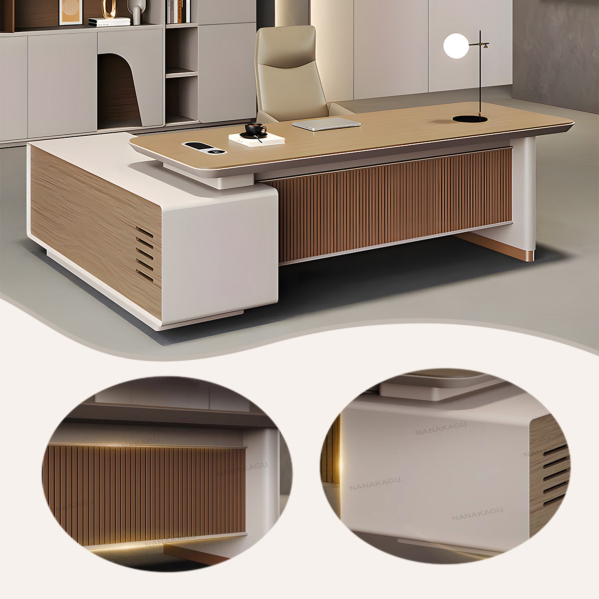 エグゼクティブデスク 社長机 木製デスク 木目調 ダイヤル錠 大容量 焼付塗装 ウォールナット カスタマイズ可能 LBZ-N039