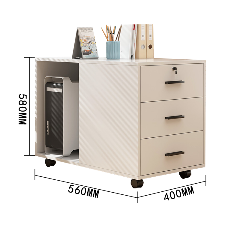 木製キャビネット デスクワゴン 引き出し オフイス収納 鍵付き キャスター 大容量収納 ホワイト カスタマイズ可能 BGCWG-N014