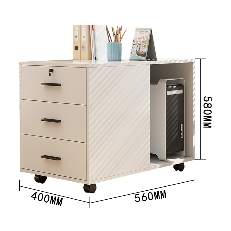 木製キャビネット デスクワゴン 引き出し オフイス収納 鍵付き キャスター 大容量収納 ホワイト カスタマイズ可能 BGCWG-N014
