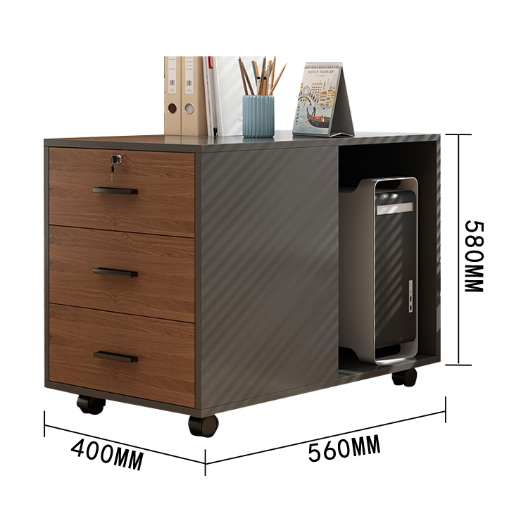 木製キャビネット デスクワゴン 引き出し オフイス収納 鍵付き キャスター 大容量収納 ホワイト カスタマイズ可能 BGCWG-N014